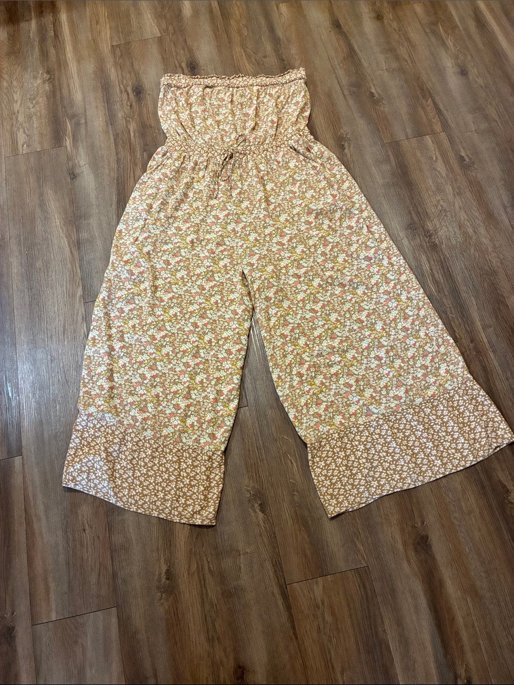 Boho Floral AE Wide Leg Cottagecore Strapless Floral Jumpsuit with Waist Tie XL - Picture 9 of 9
